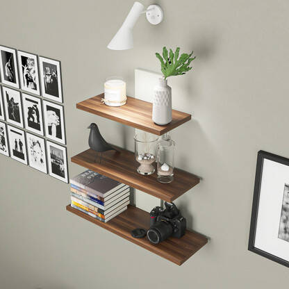 HOMEEASY Wall Decor Wall Shelves for Home Decor Items, Living Room and Bedroom Wooden Wall Shelf(Number of Shelves - 3, Brown, White)