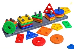 Fat Brain Toys Smart Activity Fun&Learning Blocks Geometrics, Educational & Learning Sorter Toys, Color Choose Stacking Block Game for Kids Baby, 1 2 3+ Year Activity Toys