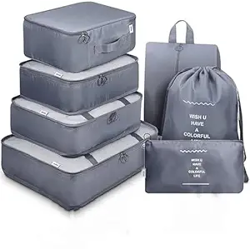 AVENUX 7pcs Set Travel Organizer Packing Cubes Lightweight Travel Luggage Organizers with Laundry Bag or Toiletry Bag Laundry Organiser (Grey, 7 PCS)