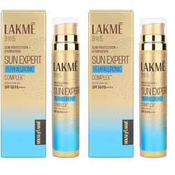 LAKM Sun Expert 1% Hyaluronic water-light Sunscreen gel SPF 50 Pa++++ Best for Oily Skin | Even toned & Glowing Skin | Non-Sticky| Helps reduce pigmentation | UVA/B Protection, No White Cast 56G