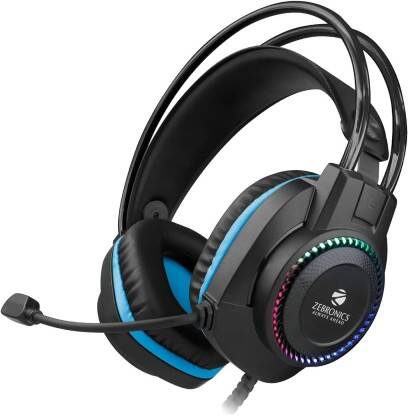 ZEBRONICS Zeb-Jet Premium Headphone,LED Headband,Suspension Design, 2 mtr 3.5mm+USB Wired Gaming(Black + Blue, On the Ear)