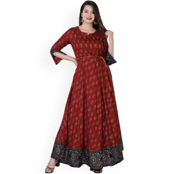 KALINI Women Maroon & Black Ethnic Motifs Printed Anarkali Kurta