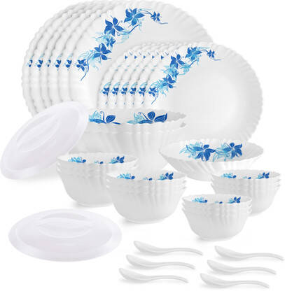 cello Pack of 35 Opalware Blue Swirl Dazzle Dinner Set(Blue, Microwave Safe)