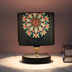 tu casa Black Metal Table Lamp for Home Decoration, Bedroom, Living Room, Lounge, Office, Festival Gifting, Study Table (French Floral Print with Satin Shade) H - 9" / No Blub