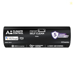 Haier Black Edition 1.5 Ton 5 Star AI Climate Control Smart Split AC (5460 Watts, Copper, HEXA Inverter, Heavy Duty, 4-Way Swing, Frost Clean, HD Filter, Cools at 60C-HSU19K-PZAIB5BN-INV, Black)