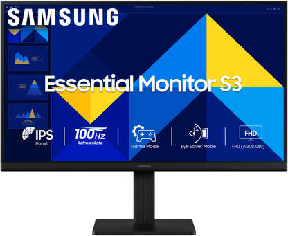 Samsung Essential Series S3 55.88 cm (22 inch) Full HD LED Backlit IPS Panel with D-Sub, HDMI Flat Monitor (LS22D300GAWXXL)(Response Time: 5 ms, 100 Hz Refresh Rate)