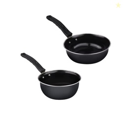 ATEVON Induction-Friendly Nonstick Aluminium Cookware Set - Tadka Pans and Saucepan Combo, Black, 2 Count