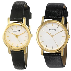 Sonata Quartz Analog White Dial Leather Strap Watch for Women-NS8976YL02W/NT8976YL02W