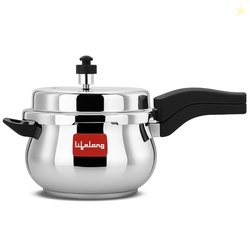 Lifelong Stainless Steel Curve Pressure Cooker 5Liters | Induction & Gas Stove Compatible with Outer Lid, ISI Certified & Lock System | Safe & Durable Kitchen Essential with 5 Years Warranty (Silver)