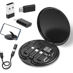 LIMTAS All in One 60W USB Fast Charging Travel Data Cable Set Type C, Lightening and Micro USB Port Inbuilt Mobile Stand Compatible with i, i-Pad, Samsang, RealMi & All Other Android Phones