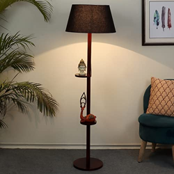 tu casa Floor Lamps with Mango Wood Base & Black Cotton Shades for Home Dcor, Bedrooms Corner, Living Room, Gifting, Diwali Decoration, Dining Space, Study Room, Hall (H- 148cm) - Bulb not Included