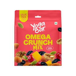 Yogabar Omega Crunch Mix - Weekly Pack 280g - Dry Fruits Mix Rich in Omega 3 - Almonds, Walnuts, Freeze-dried Mango, Cranberries & Pumpkin Seeds (280g, Pack of 7 x 40g)
