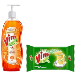VIM Pure Dishwash Liquid With 100% Plant-Based Actives & Tangerine Freshness 750 Ml & Dishwash Bar Lemon, Removes Stain And Grease With Power Of Lemon, 300 G