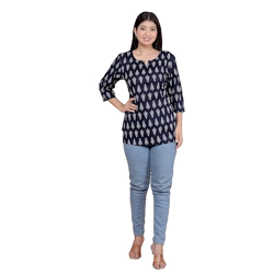 KUNJ BIHARI IMPEX Women's Short Kurti Tops for Jeans | Stylish Rayon Kurta for Girls | Trendy Ethnic Short Kurta for Daily & Office Wear PR10 Black