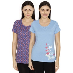 Rosaline Women's Relaxed Fit T-Shirt (RO6326FASHASRTD00MED_Blue Medium)