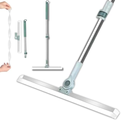 TEKCOOL 50-Inch Rotating Floor Squeegee, Heavy Duty Bathroom Wiper with 180-Degree Swivel Head,Multifunctional Magic Broom Floor Squeegee with Long Handle Adjustable (Blue)