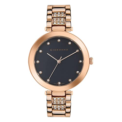 Giordano Eleganza Collection Analog Watch for Women with Crystal-Studded Strap & Diamond Indices