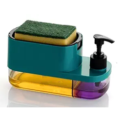MARKWELL Plastic 3 in 1 Soap Pump Dispenser Dish Soap Liquid Dispenser Sponge Holder Dish Soap Pump Dispenser for Kitchen Sink Countertop Kitchen Bathroom (Multi-Color)