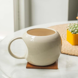 10Club Ceramic Mug | Curved Coffee Mug | Glazed Ceramic Mug for Coffee and Tea | Microwave Safe | 320 ML| Set of 1 (Beige)