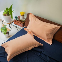 10club Classic Pillow Cover | 100% Cotton | Colourfast, Soft | Embroidered Piping | 17" x 27" (Peach, Set of 2, Classic)