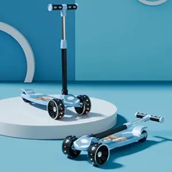 Lifelong Foldable Kids Kick Scooter with LED Wheels & Adjustable Height - Capacity 50kg- for Baby 3+ Year Old boy & Girl - Skate, Blue