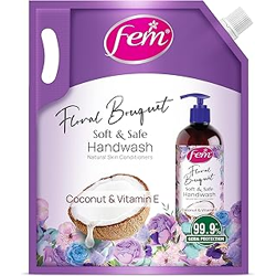 DABUR Fem Floral Bouquet Soft & Safe Handwash - 1500 Ml | Enriched With Goodness Of Coconut Milk & Vitamin E | Long Lasting Fragrance