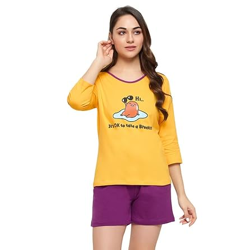 Clovia Women's Cotton Graphic and Text Print Top & Chic Basic Shorts Set