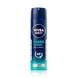 NIVEA MEN Fresh Ocean Deodorant for Men | 48 H Active Odour Protection | Fresh Long Lasting Deo for men | Fights Odour causing bacteria | Aqua and Sandalwood | 150ml