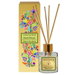 Soulflower Mahogany Reed Diffuser Set with Forest & Woodsy Notes | Scents for Stress Relief & Aromatherapy | Long Lasting, Smoke Free Air Freshener for Home, Bedroom, Office & Gifting 50ml