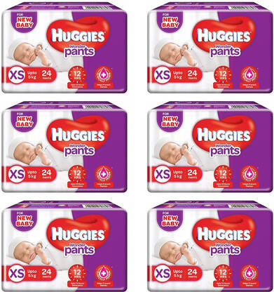 Huggies WONDER NEW BABY PANTS,SIZE XS, 24 PCS PACK, COMBO OF 6 PACKS - New Born(144 Pieces)