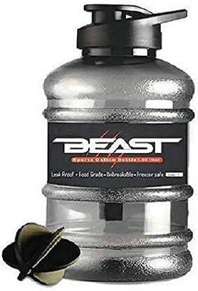 GiftsCreations Beast Sports Gallon Bottle ,With Mixer Ball And Strainer, Made in India 1500 ml Shaker(Pack of 1, Black, Plastic)