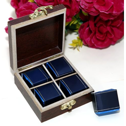 Riwaz White Chocolate Premium Wooden Gift Box | 4 Cavity Elegant Chocolate Hamper | Luxury Blue Wrapped Chocolates for Festive, Corporate & Wedding Gifting