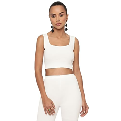 AVANOVA Women's & Girls' Solid Ribbed Boat Neck Sleeveless Crop Tops f