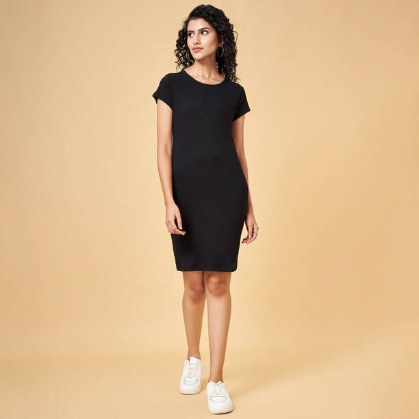 PEOPLE Women A-line Black Above Knee/Mid Thigh Length Dress