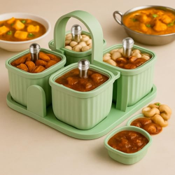 4 Jar Multipurpose Dry Fruit Box Set  Achar Container, Mukhwas Tray, Masala Storage, Sweets & Chocolate Holder for Kitchen Dining Table Organizer (PISTA)