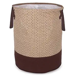 GLUN Round Printed Laundry Bag, Beige & Brown Foldable Waterproof 45 Liter Capacity, Non-Woven Toys & Cloth Storage Bag Pack Of 1