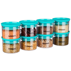 Amazon Brand - Solimo Plastic Storage Jar and Container Set I Air Tight & BPA Free Containers for Kitchen Storage Set I Grocery Kitchen Container Set I Multipurpose Jar, 500 Ml Each, Set 8, Blue