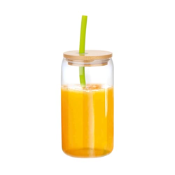 ATTRO 400ml Drinking Glass with Wooden Lid & Silicone Straw Travel Sipper Tumbler Ideal for Juices, Smoothies &Cocktails  Durable, Leak Proof Glass for On The Go