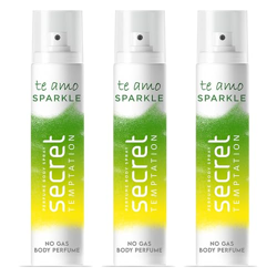 Secret Temptation Te Amo Sparkle No Gas Perfume Body Spray for Women, Pack of 3 (120ml each)