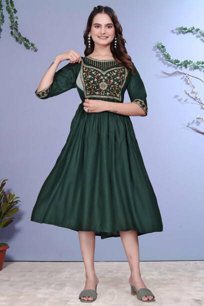 OVUSI Women Embroidered Viscose Rayon Anarkali Kurta
