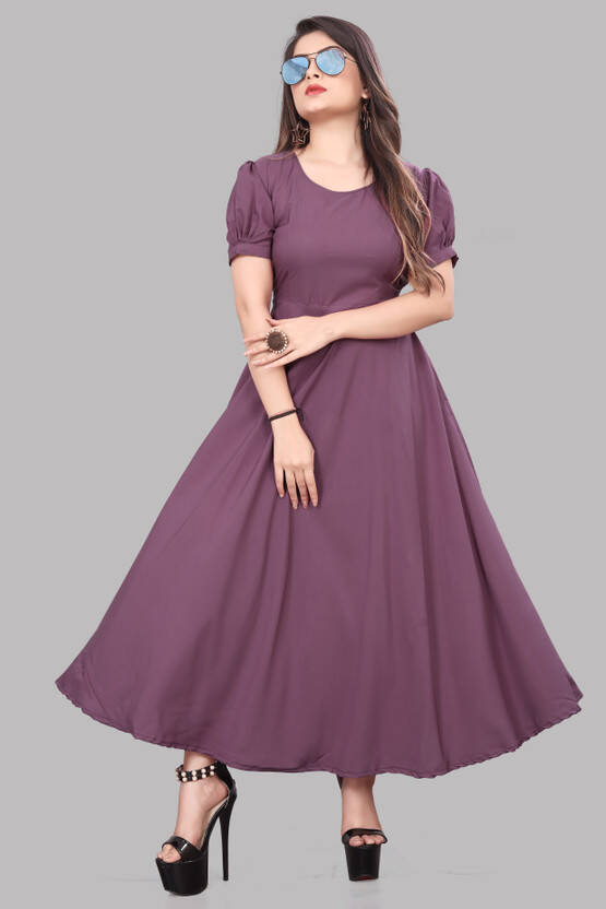 OZEX Women A-line Purple Ankle Length Dress
