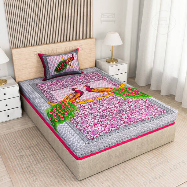 PahalArts Cotton Single Flat 144 TC Jaipuri Prints Beds...