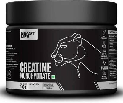 BeastLife Super Micronized Creatine Monohydrate Unflavoured 100g | NABL Lab Tested Creatine(100 g, Unflavoured)