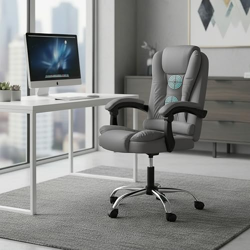 Casa Copenhagen Italia Premium Leatherette Office Chair for Work | Boss Chair, Ergonomic Executive Chair, Luxurious Cushioned Arms & Seat, 2 Point Back Massager, Heavy Duty Metal Base (Grey)