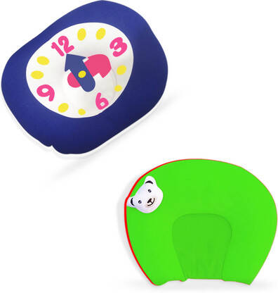 MOM & SON Mustard Seeds Solid Baby Pillow Pack of 2(Blue & Green)