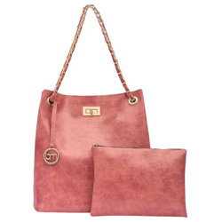 Bagsy Malone Bucket Shaped Tote Bag -Set of 2 | Handcrafted Side Tote Bag and Handbag for Office and College (Croco Red)