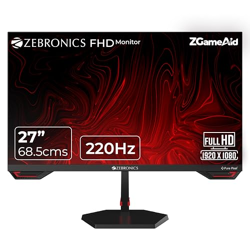 Zebronics S27A 27   (68.5 cm) Gaming Monitor, 220Hz Refresh Rate, Fast IPS Display, HDMI, DP, FHD 1920x1080, 350nits Brightness, Built-in Speakers, ZGame Aid, Adaptive Sync, Bezel-less, Wall Mountable