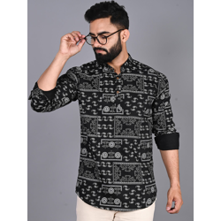FUBAR Mandarin Collar Ethnic Motifs Printed Short Kurta