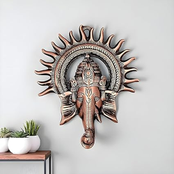 Decodaz Copper Ganesh Wall Hanging Decoration With Golden Polish Ganesh Idol For Home Decor Gift Items, Metal Wall Dcor Items, Wall Art Gift For House Warming Ceremony