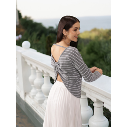 U.S. Polo Assn. Women U S Polo Assn Women Grey Striped Drop-Shoulder Sleeves T-shirt
